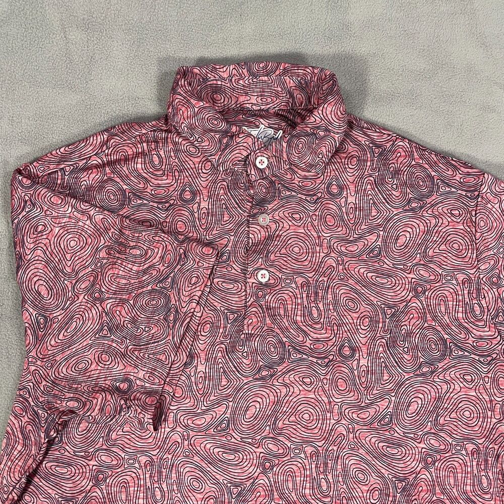 TailorByrd Polo Shirt Mens Medium Pink Topographic Print Golf Quick Dry SPF 30